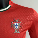 2025/26 Portugal Home Red Long Sleeve Player Version Soccer Jersey