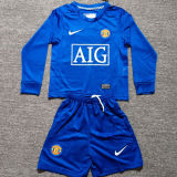 2008/09 M Utd Third Blue Retro Kids Long Sleeve Soccer Jersey 长袖