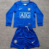 2008/09 M Utd Third Blue Retro Kids Long Sleeve Soccer Jersey 长袖