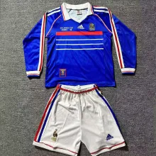 1998 France Home Blue Kids Retro Long Sleeve Soccer Jersey