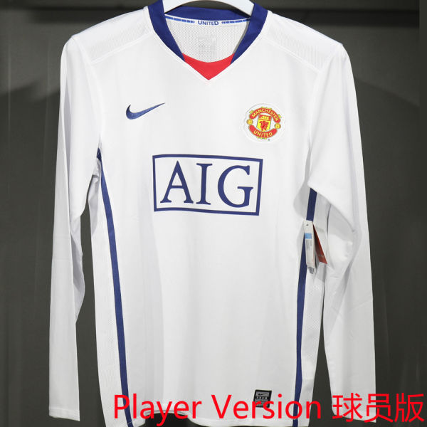 2008/2009 M Utd Away White Retro Player Version Long Sleeve Jersey 球员版长袖