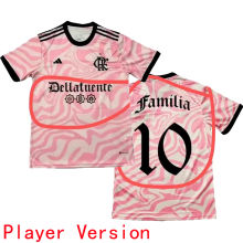 Familia #10 Flamengo Pink Player Version Soccer Jersey 2023 带胸前广告 球员版