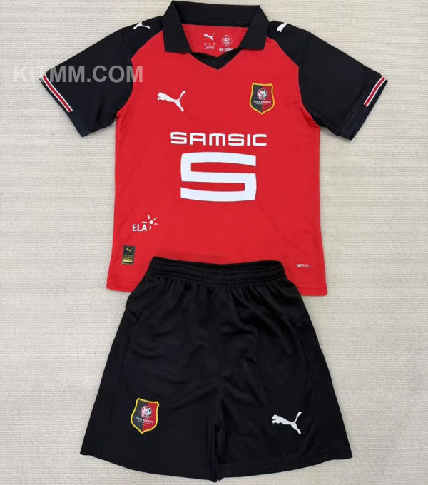 2025/26 Rennais Home Red Kids Soccer Jersey