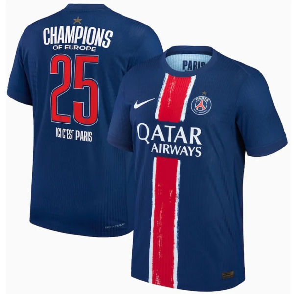 CHAMPIONS OF EUROPE 25 ICIC'EST PARIS PSG 1:1 Quality Home Blue Fans Soccer Jersey 2024/25 带星★★