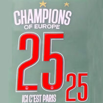 队微白色塔 CHAMPIONS OF EUROPE 25 ICIC'EST PARIS PSG Champion Font 巴离冠军字(You can buy it Or tell me to print it on the Jersey )
