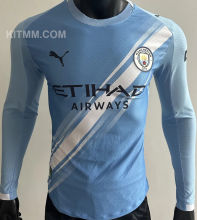 2025/26 Man City Home Blue Player Version Long Sleeve Soccer Jersey