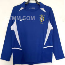 2002 Brazil Away Blue Retro Long Sleeve Soccer Jersey