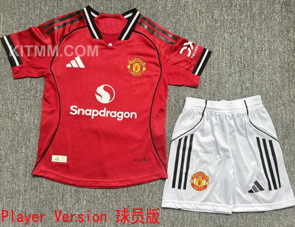 2025/26 M Utd Home Red Player Version Kids Soccer Jersey 球员版童装