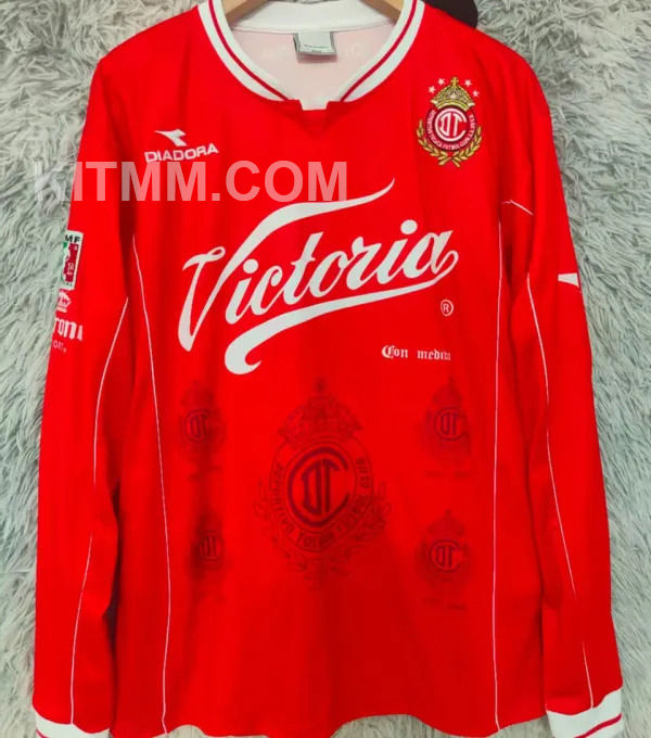 1998/1999 Deportivo Toluca Home Red Retro Long Sleeve Soccer Jersey 托卢卡