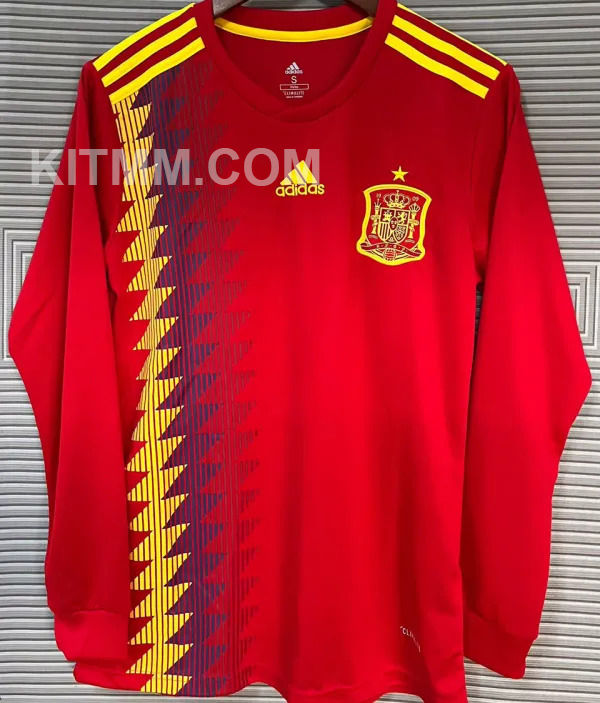 2018 Spain Home Red Retro Long Sleeve Jersey