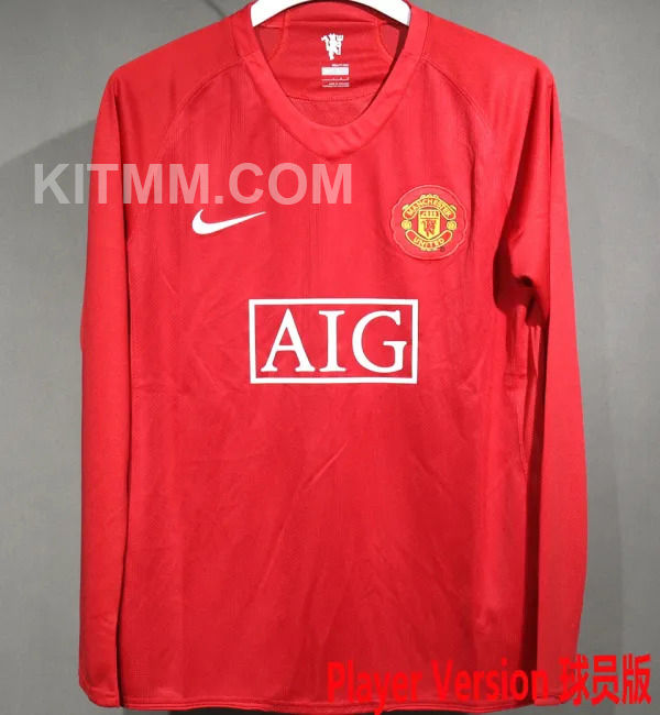 2007/08 M Utd Home Retro Player Version Long Sleeve Soccer Jersey 球员版长袖
