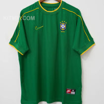 1998 Brazil GK Green Retro Soccer Jersey