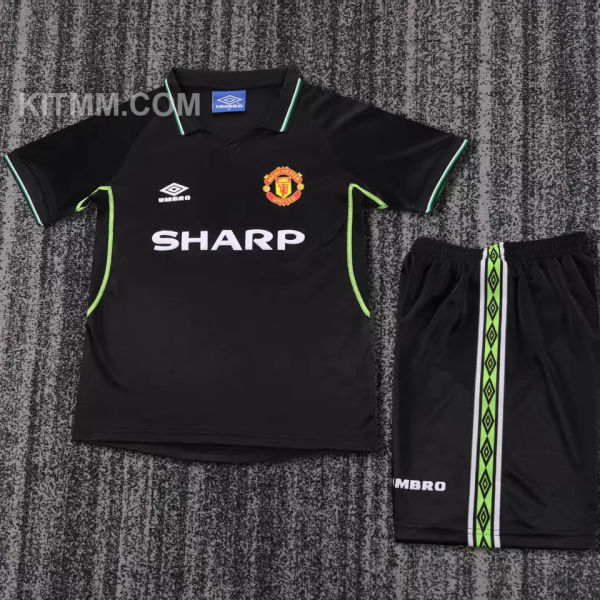 1998/1999 M Utd Away Black UCL Version Retro Kids Soccer Jersey