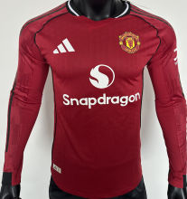 2025/26 M Utd Home Red Player Version Long Sleeve Soccer Jersey