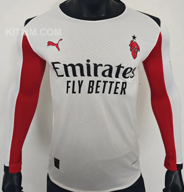 2025/26 AC Milan Away White  Player Version Long Sleeve Soccer Jersey