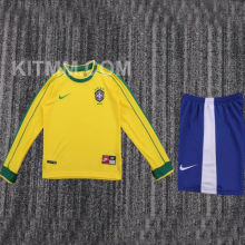 1998 Brazil Home Yellow Kids Retro Long Sleeve Soccer Jersey