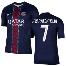 KVARATSKHELIA #7 PSG 1:1 Quality Home Fans Soccer Jersey 2025/26 (League Font 联赛字体 ) ★★