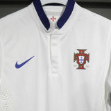 2014 Portugal Away White Retro Player Version Long Sleeve Soccer Jersey 球员版