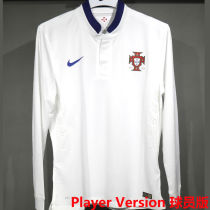 2014 Portugal Away White Retro Player Version Long Sleeve Soccer Jersey 球员版