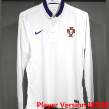 2014 Portugal Away White Retro Player Version Long Sleeve Soccer Jersey 球员版