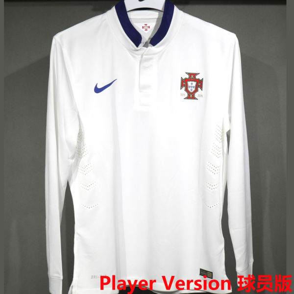 2014 Portugal Away White Retro Player Version Long Sleeve Soccer Jersey 球员版