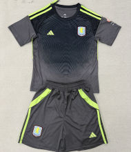 2025/26 Aston Villa Grey Black GK Kids Soccer Jersey