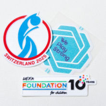 We Play Strong+  SWITZERLAND 2025  2025  女足欧洲杯+10周年公平条+红色章 You can buy it alone OR tell us which jersey to print it on