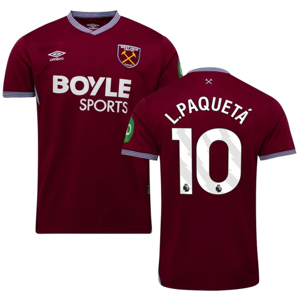 L.Paquetá #10 West Ham Home Fans Soccer Jersey 2025/26 (League Font 联赛字体 ) ★★