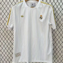 2025/26 RM White Retro Style Fans Soccer Jersey 金黄色三边