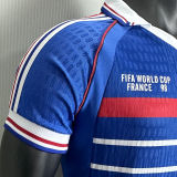 1998 France Home Blue Retro Player Version Soccer Jersey