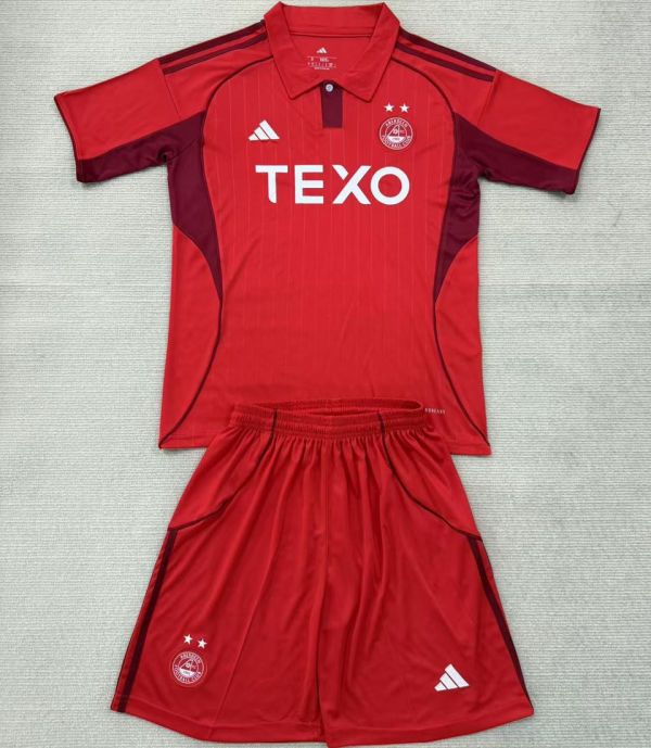 2025/26 Aberdeen Home Red Kids Soccer Jersey阿伯丁/ 阿拉丁