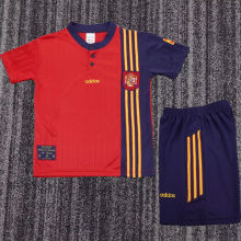 1996 Spain Home Red Kids Retro Soccer Jersey