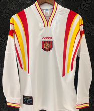 1996 Spain Away White Retro Long Sleeve Soccer Jersey