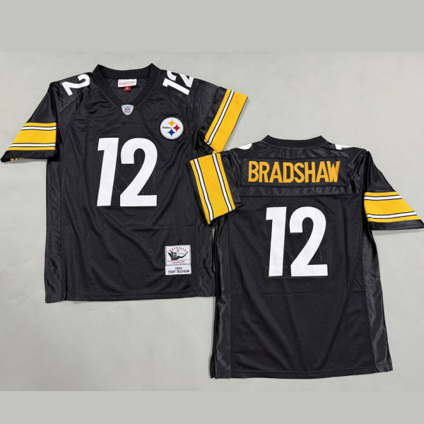 BRADSHAW #12 Men's Pittsburgh Steelers Retro NFL Jersey 钢人