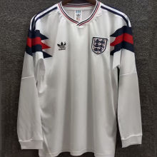 1990 England White Retro Long Sleeve Soccer Jersey