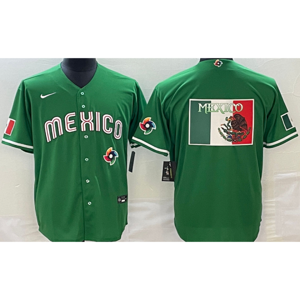 2026 WBC Mexico Green Baseball Jersey 袖有花