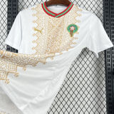 2026/27 Morocco Away White Fans Soccer Jersey (Have Right Patch 有右臂章 黑底白字）