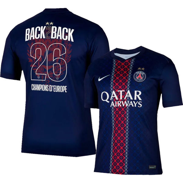 BACK2BACK #26 CHAMPIONS D'EUROPE 2025/26 PSG 1:1 Quality Home Blue Fans Soccer Jersey (2 Stars 2星）