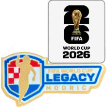 橡胶  LEGACY MODRIĆ + FIFA WORLD CUP 2026 Rubber Right Patch 右臂章 白底黑字 +莫德里奇传奇章(You can buy it alone OR tell us which jersey to print it on. )