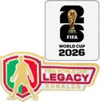 橡胶 LEGACY RONALDO + FIFA WORLD CUP 2026 Rubber Right Patch 右臂章 白底黑字 +C罗传奇章(You can buy it alone OR tell us which jersey to print it on. )
