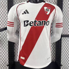 2025/26 River Plate Home White Long Sleeve Player Version Soccer Jersey