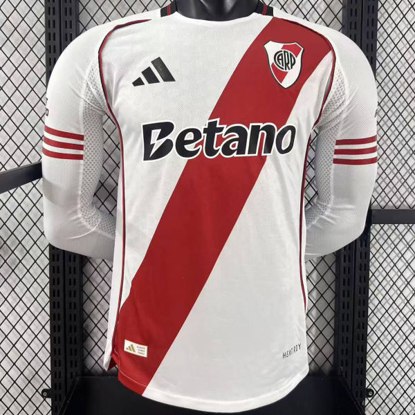 2025/26 River Plate Home White Long Sleeve Player Version Soccer Jersey