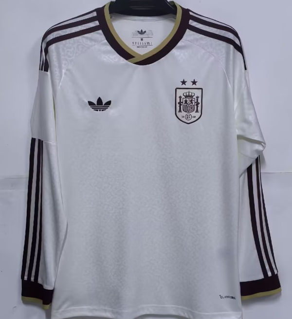 2026/27 Spain Away White Fans Long Sleeve Soccer Jersey （2 Stars 2星）