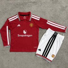 2026/27 M Utd Home Red Kids Long Sleeve Soccer Jersey 白裤
