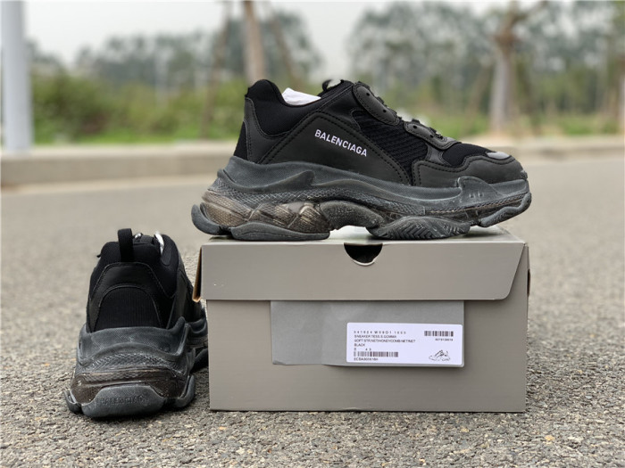 Black Balenciaga Triple-S Sneaker Old Grandpa Shoes  Transparent Air Cushion（7-12 work day deliver）