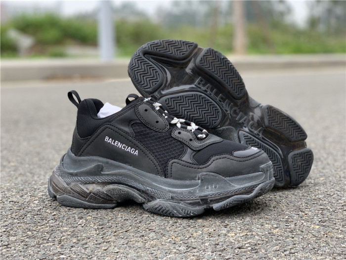 Black Balenciaga Triple-S Sneaker Old Grandpa Shoes  Transparent Air Cushion（7-12 work day deliver）
