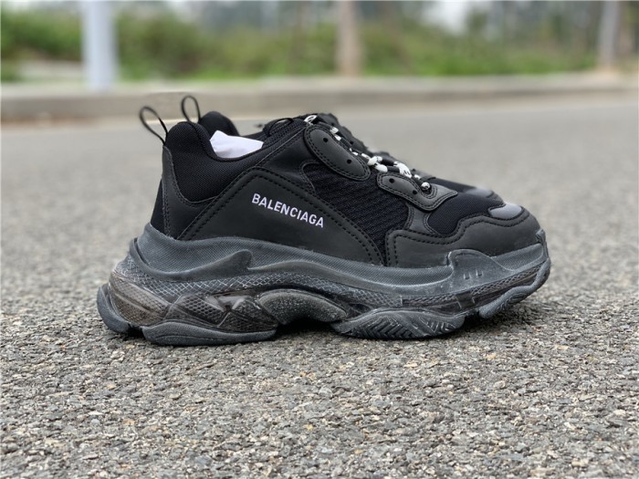 Black Balenciaga Triple-S Sneaker Old Grandpa Shoes  Transparent Air Cushion（7-12 work day deliver）