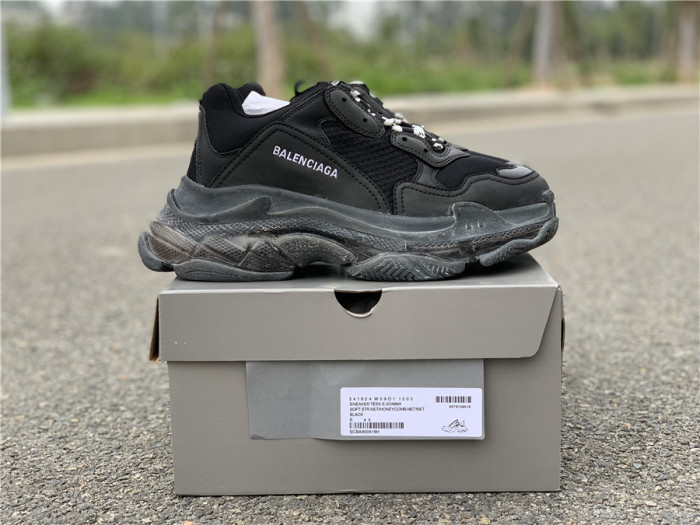 Black Balenciaga Triple-S Sneaker Old Grandpa Shoes  Transparent Air Cushion（7-12 work day deliver）