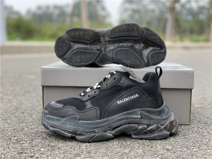 Black Balenciaga Triple-S Sneaker Old Grandpa Shoes  Transparent Air Cushion（7-12 work day deliver）