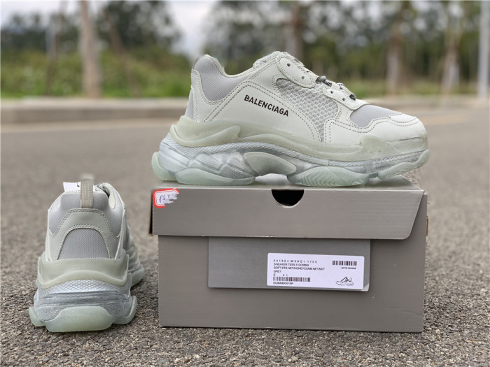 Silver mist gray Balenciaga Triple-S Sneaker old grandpa shoes  transparent air cushion （7-12 work day deliver）